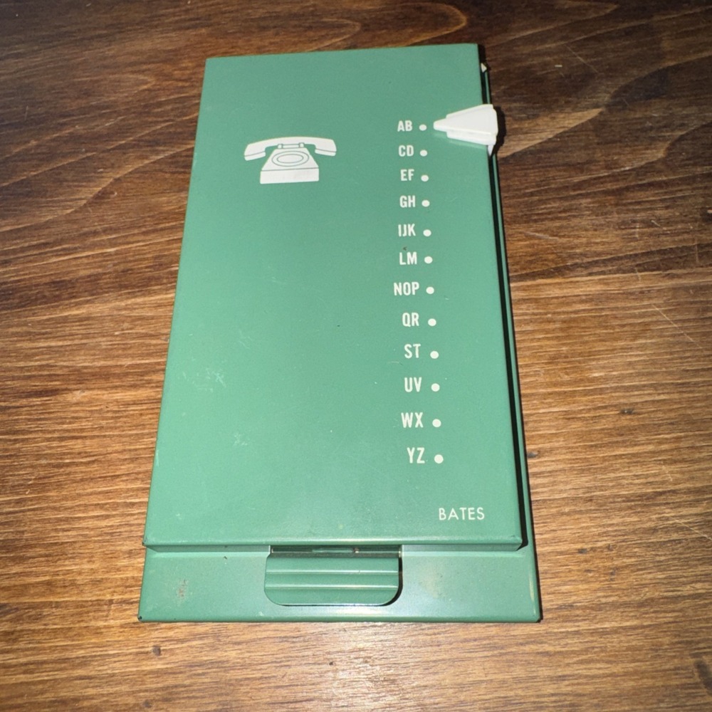 Vintage 1950s Bates Autodex Green Address List Finder, Slim Felt Bottom W Cards